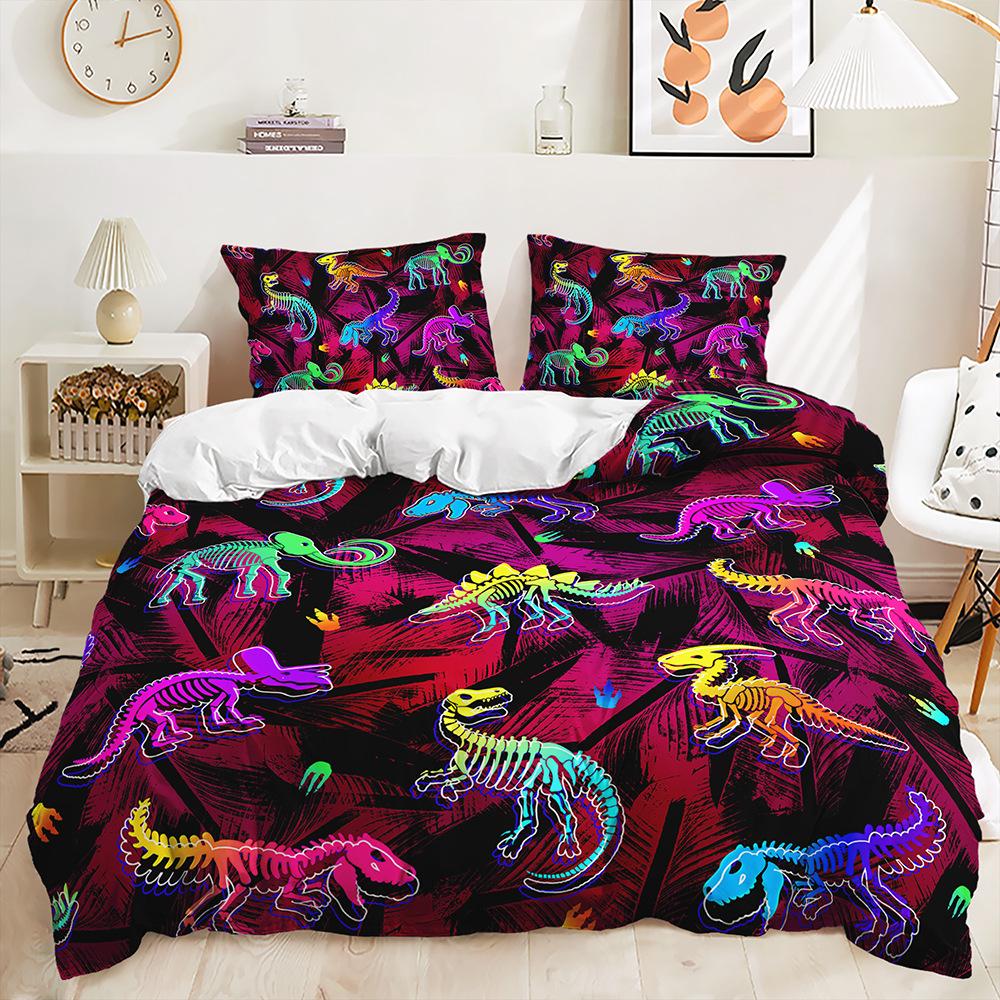 Bed Three-Piece Quilt Cover Dinosaur Animal Illustration Kit Digital Printing