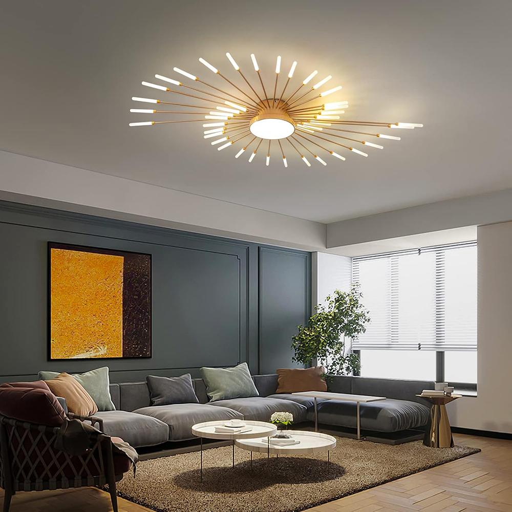 Guld 42 Huvuden Ej Dimbar Pendellampa Kreativt Fyrverkeridesign Ljuskrona Modern Taklampa för Vardagsrum Utställningshall Sovrum