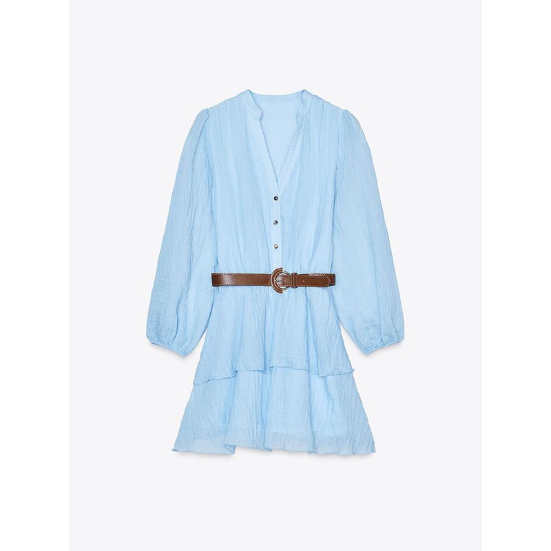 

Za2025 Spring New Women clothes Temperament With Belt Laminated Decoration V-neck Dress 3897083 403 Sky Blue L