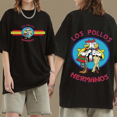 Los Pollos Hermanos Bedrucktes T-Shirt Damen Herren Sommer Lässig Locker Mode Hip Hop Y2k Rundhals Kurzarm Oberteile T-Shirt