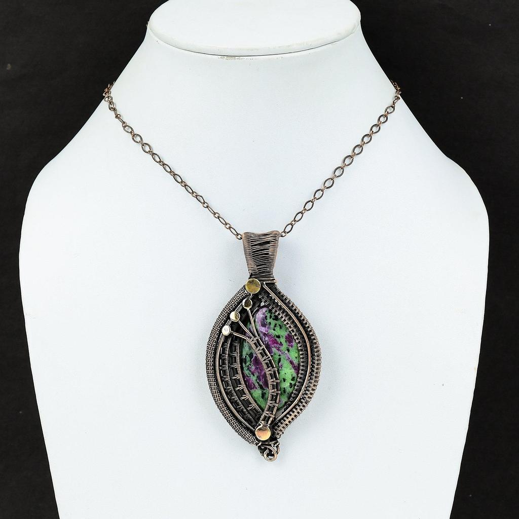 Ruby Zoisite Pendant Copper Wire Wrapped Pendant Dainty Ruby Zoisite Jewelry Handmade Gemstone Pendant Gift For Her Copper Wire Wrap Jewelry