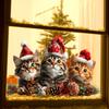 Elektrostatische UV Cartoon Weihnachtsmannmütze, Kleine Katze, Elektrostatische Adsorption Glasaufkleber, Heimdekorationsaufkleber
