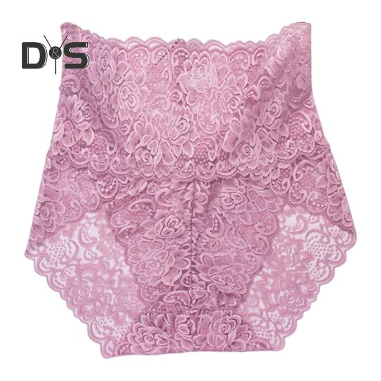 Damen Unterhose Nahtlose Aushöhlen Spitze Einfarbig Blumenstickerei Hohe Taille Stretch Dünne Bauchkontrolle Lady Slips Sport Täglich Höschen