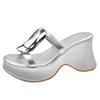 French platform-soled wedge slippers women's 2025 summer new outer wear with skirt height increase small one-word sandals