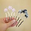 Vintage Red Velvet Rose Flower Hair Stick for Women Girls Elegant Metal U-shaped Hairpin Hanfu Headwear Hair Accessories