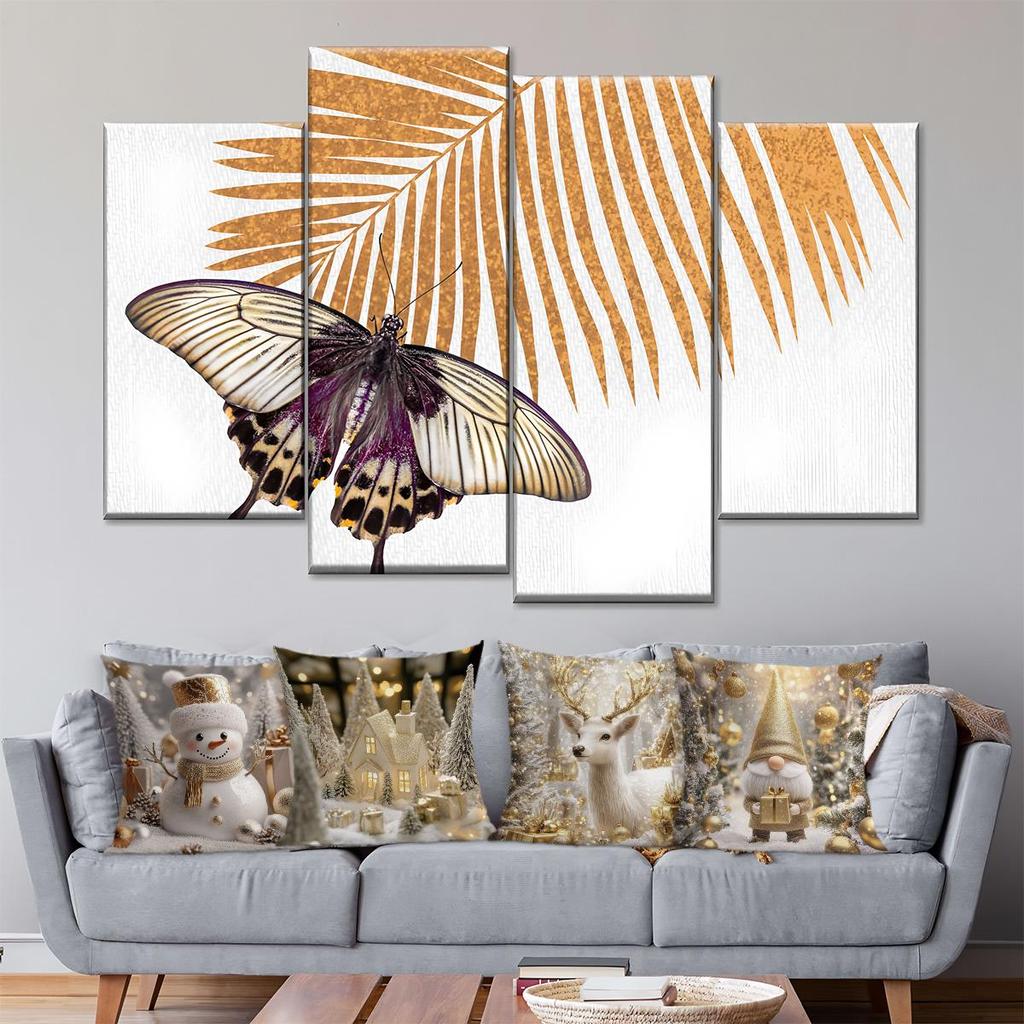 Christmas Pillowcase - Gold Snowman, Gnome, Reindeer Print Pillow Cushion