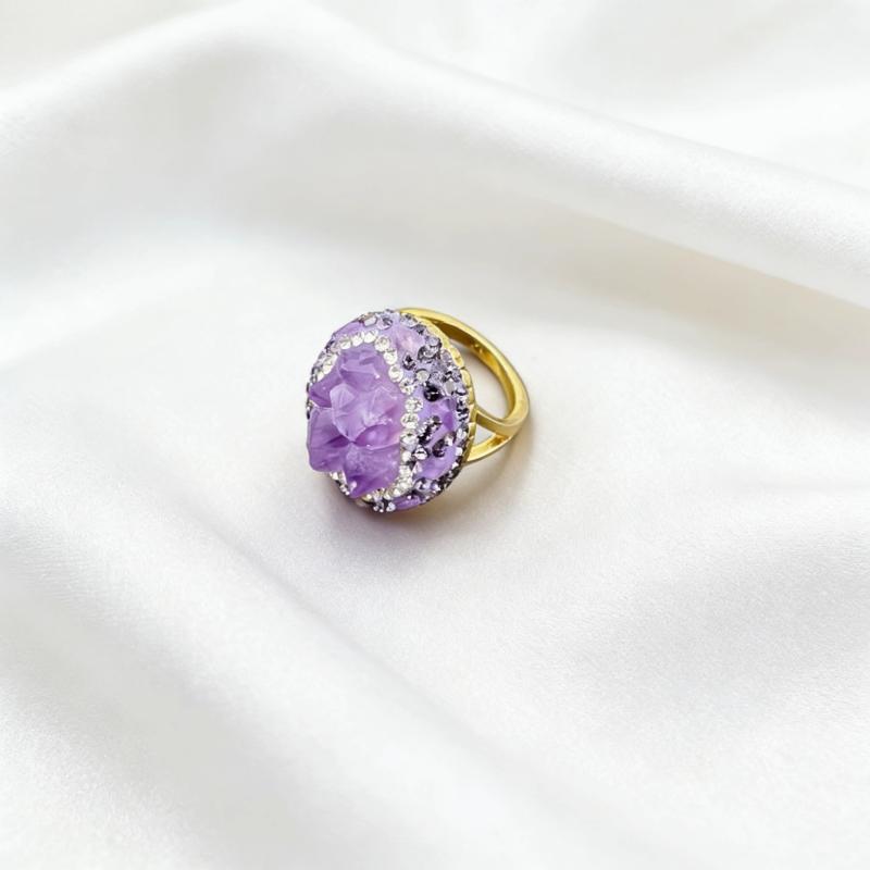 Premium Amethyst Opening Adjustable Ring Irregular Electroplating Metal Diamond Luxury Temperament Earrings Necklace Batch