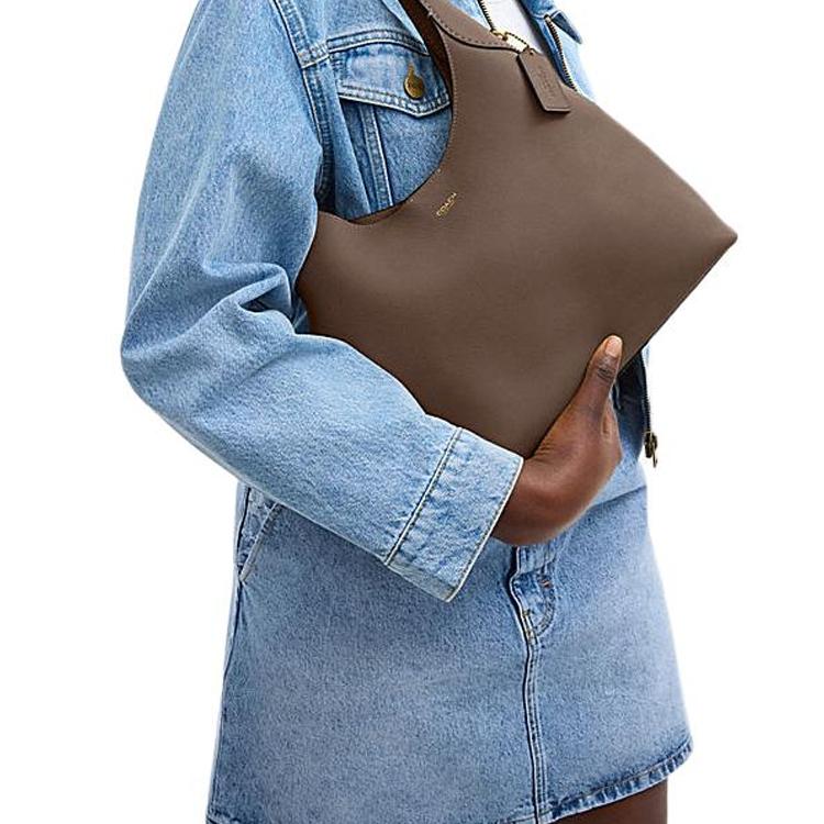 Coach Brooklyn 28 Logo Magnetic Closure Natural Grain Leather Tote Shoulder Bag Large Women Bags Dark-Gray CU068-B4CBD