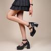 Punk Heart Buckle High Heels Pumps Women Spring Black Chunky Platform Lolita Shoes Woman Bowtie Thick Heel Gothic Shoes