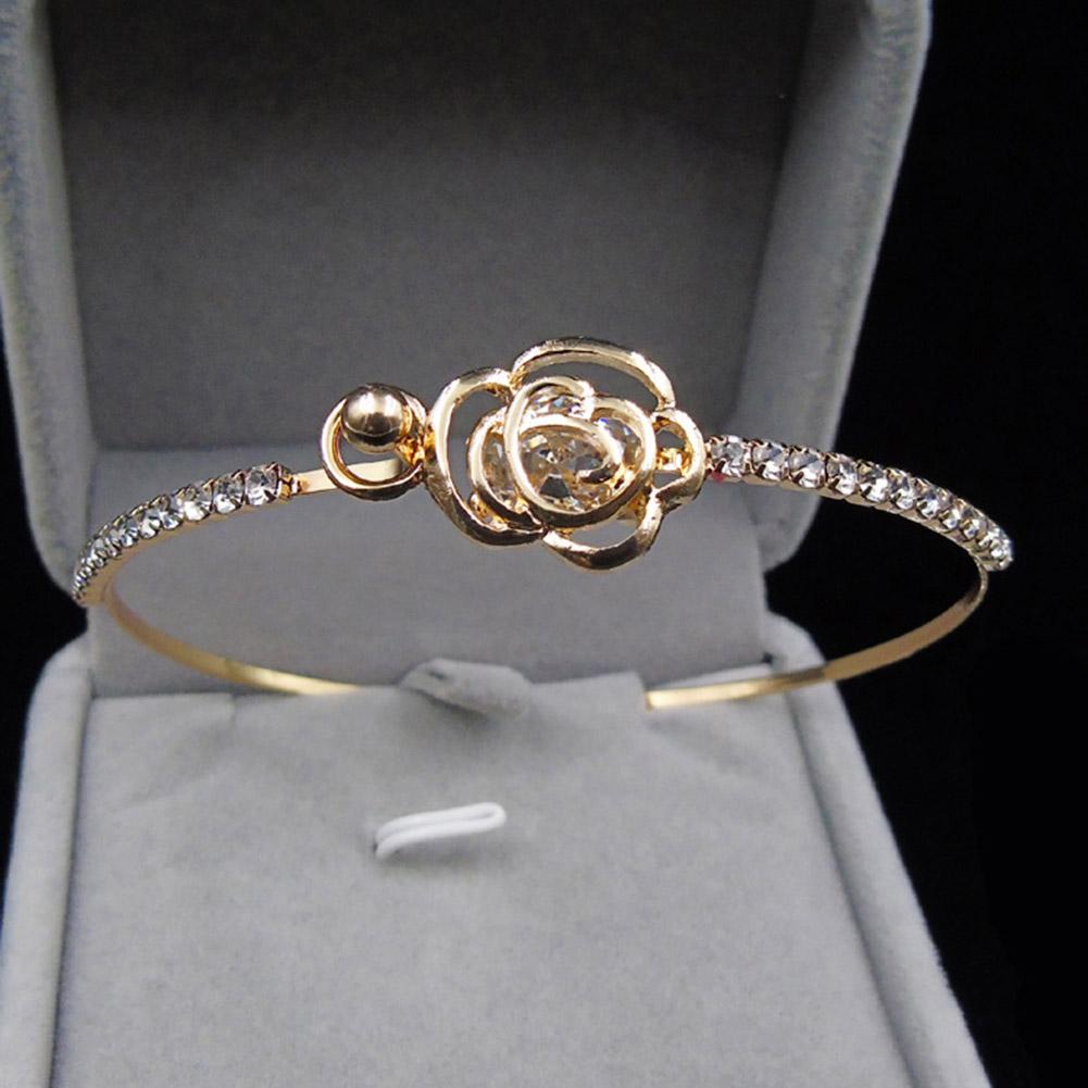 Buy Women Crystal Rose Flower Bangle Cuff Bracelet Elegant Exquisite