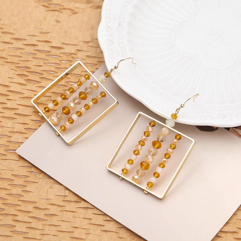 

Color Block Square Beaded Earrings: Handmade, Hollow Design for Women золотой