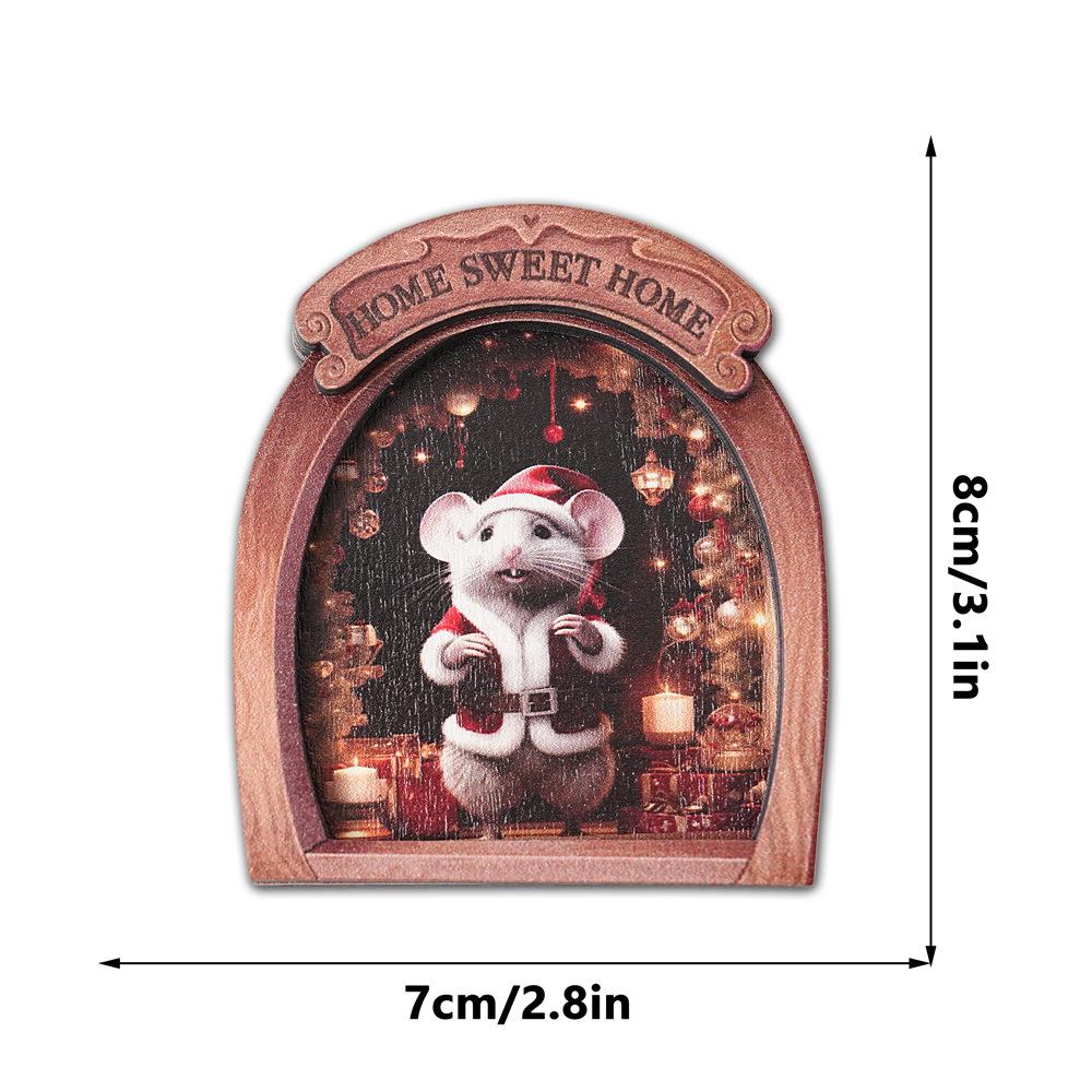 MZCT181-192 3D Wooden Christmas Mouse Hole Refrigerator Magnet & Memo Holder