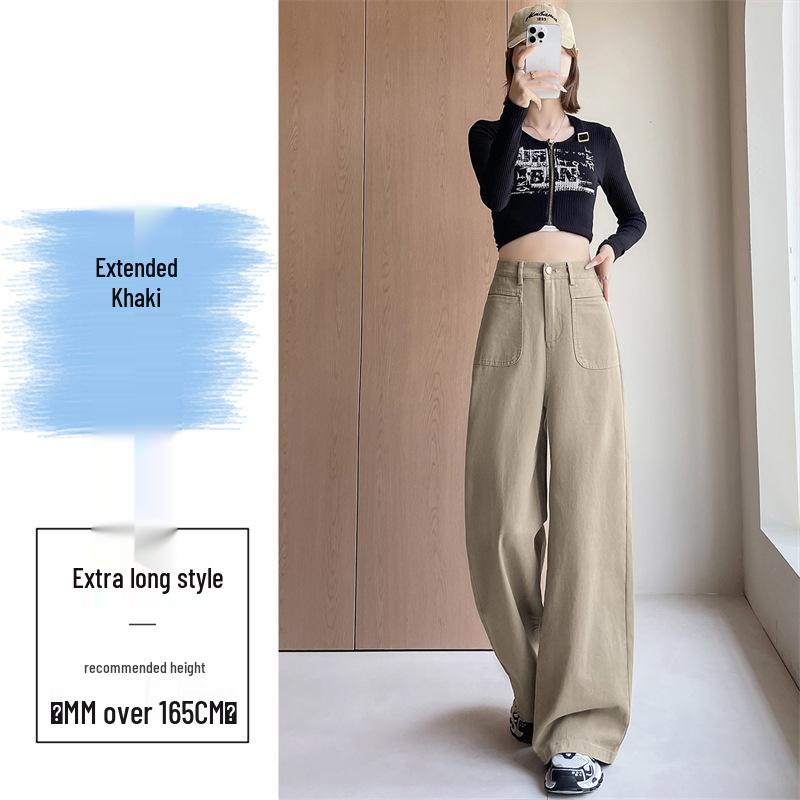 Women's Off-White Washed High-Waist Wide-Leg Jeans - Slimming, Versatile, Straight-Leg Casual Autumn Pants