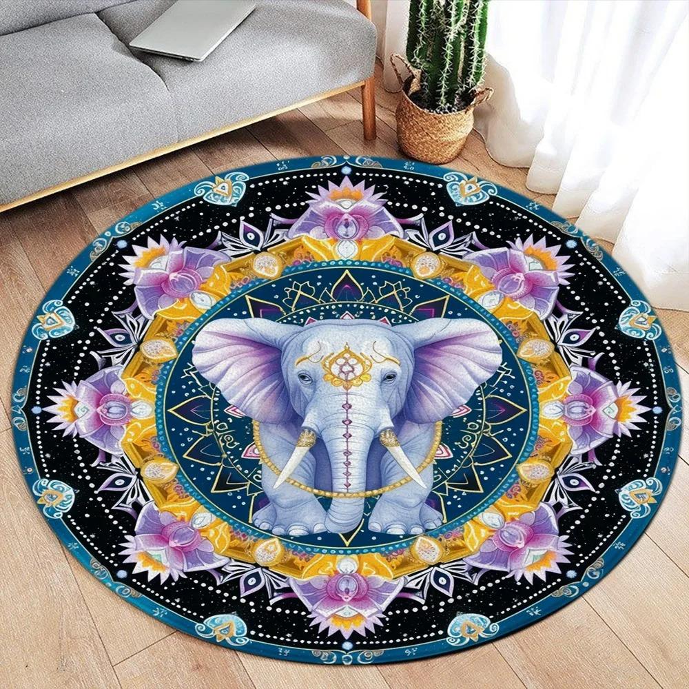 Lotus Flower Koi Cherry Blossom Chinese Style Round Carpet Peacock Butterfly Circular Floor Mat Living Room Bedroom Decor Rugs