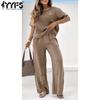 Pantalones de moda para mujer, informales, de verano y primavera, con estampado de flores, de manga corta y cuello redondo