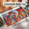 Fire Truck Theme Crystal Velvet Rug Personalized Custom Name Text Soft Floor Mat Home Decor
