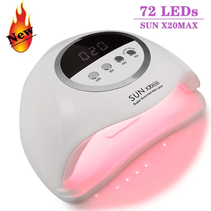 320W SUN X20MAX Nail Dryer Machine 72 LEDs UV LED Lamp for Nails Gel Polish Curing Manicure Lamp 10/30/60/99s Timer LCD Display