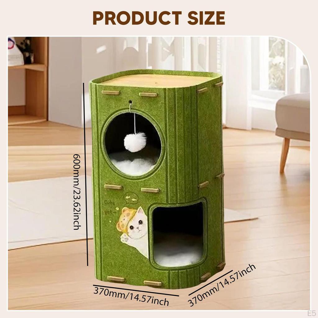 Cat House Bed for Indoor Cats 2 Tiered Nest Sleeping Play Comfortable Prevents Furniture Damage with