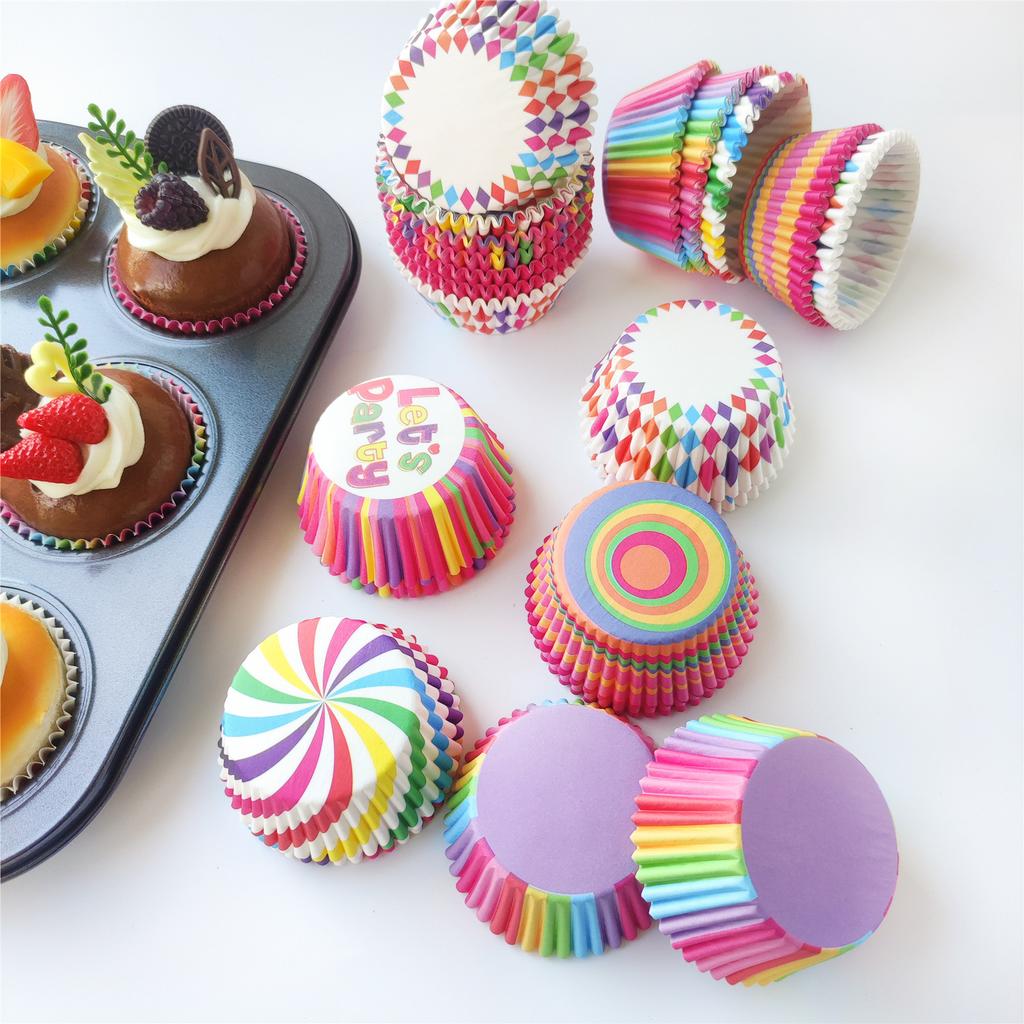 Xiaomi 100Pcs/Set Muffin Cupcake Paper Cups Rainbow Cake Forms Cupcake Liner For Christmas Wedding Party Kitchen Baking Tray Cake Mold
