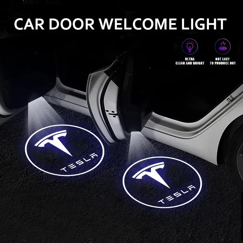 Car Sticker 2025 Hot Car Door Welcome Laser Led Projector Logo Light Wireless Car Accessories For Tesla model 3 model X Y style