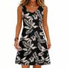 Women's Fashion Printed Summer Sleeveless V-neck Tank Top Pocket Casual Loose Dress
