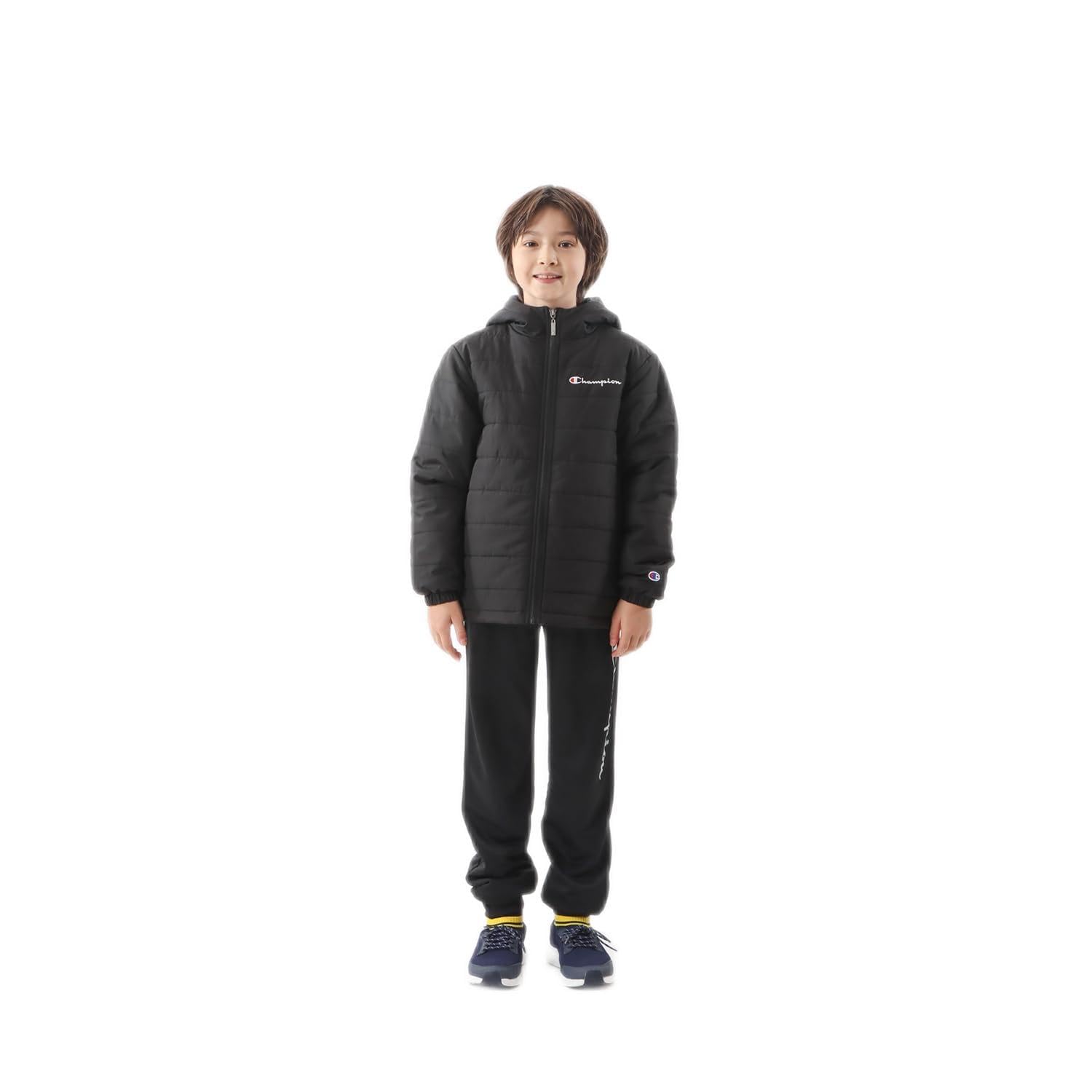 

Outerwear Kids Long Sleeve Thermal Windproof Script Logo Zip Hooded Jacket School Boys Black 140 [Champion] CK-YS602 чорний