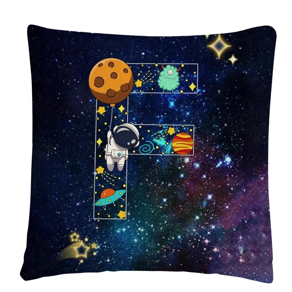 Astronaut Letter Cartoon Pattern Cushion Cover Pillowcase Home Sofa Car Decorative