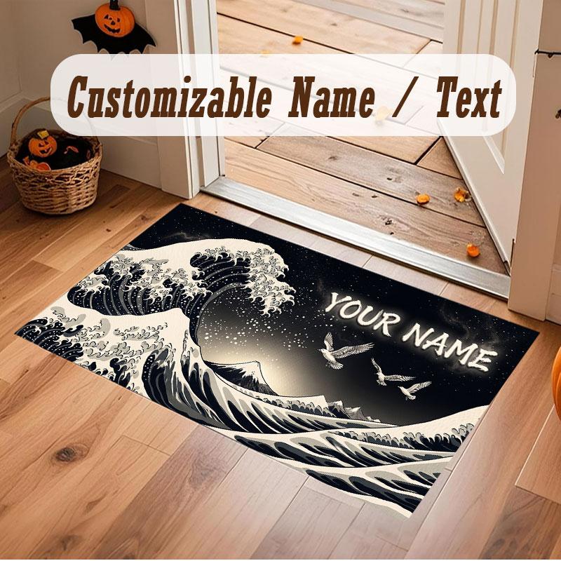 Octopus Sea Life Theme Crystal Velvet Floor Rug Personalized Custom Name Text Warm Carpet Home Decoration