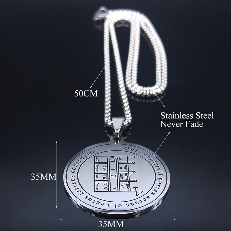 The First Pentacle of the Moon Solomon Occult Pentacle Grimoire Brass Magic Stainless Steel Statement Necklace Jewelry collares