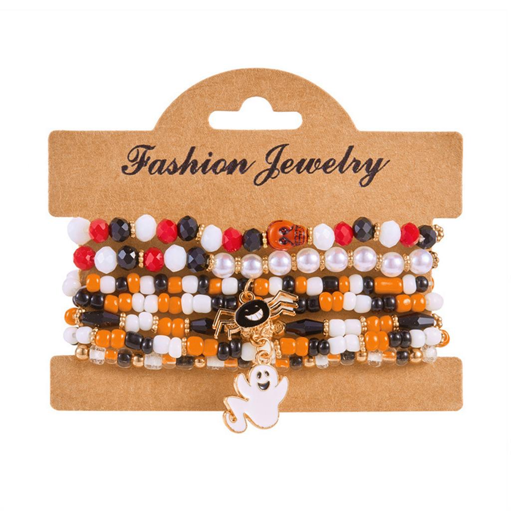 Stackable Halloween Bracelets - Pumpkin Spider   Bead Bracelets for Women's Party Jewelry