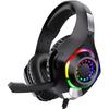 Gaming Headset, Over Ear Gaming Headphones with Noise Canceling Mic, RGB Lighting for PC Mobile Black