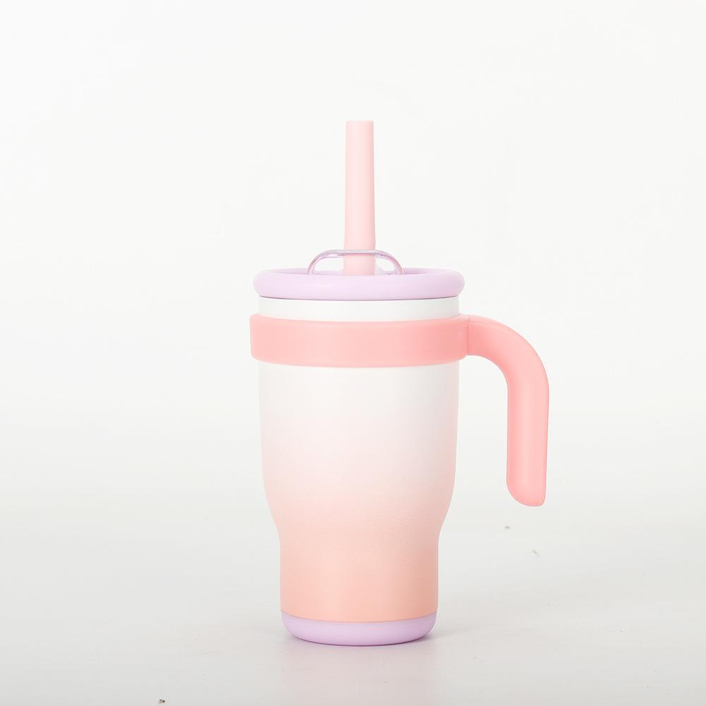 14oz Straw Car Cups Contrasting Color Children's Student Thermos Cup Stainless Steel Water Cup Handle CarCup