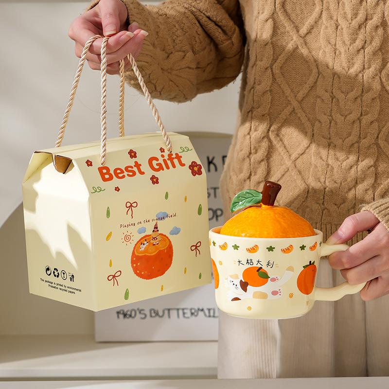 High-Value Ceramic Cup With Lid, Cute Office Couple Water Cup Gift Box, Creative New Year'S Souvenir