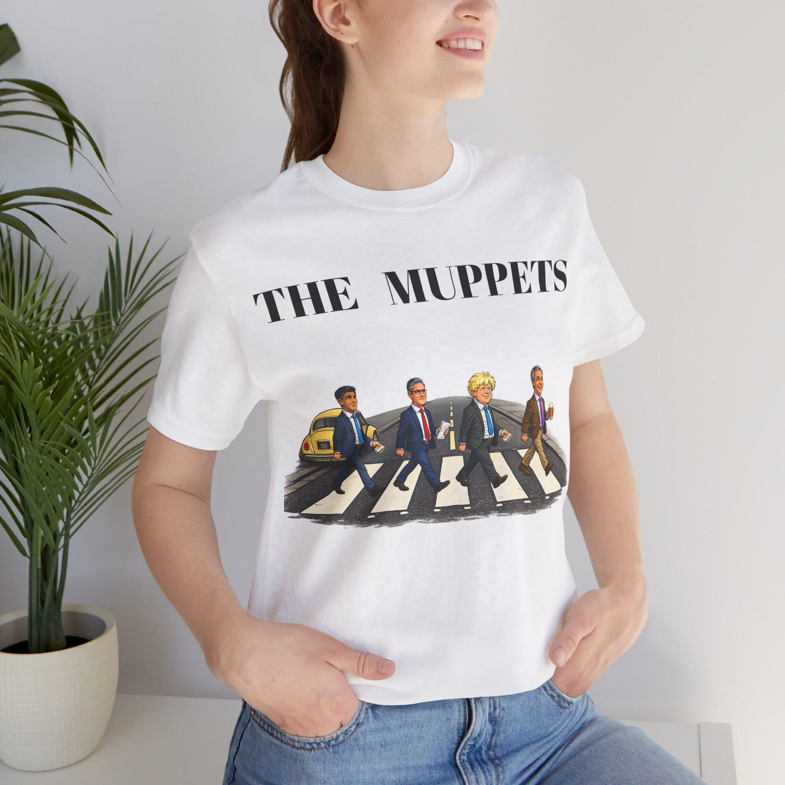 The Muppets Political Abbey Road Parody T-Shirt UK Prime Ministers Cartoon Walking Zebra Crossing Graphic Tee Funny British Politics Satire 2XL