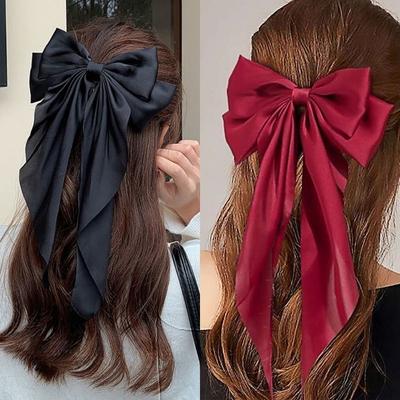 Elegant Bow Ribbon Hair Clip Women Fashion Solid Bowknot Satin Hairpin Barrettes Girls Ponytail Clip Hair Accessories