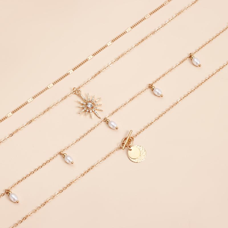 Zircon Star Pearl Pendant Necklace for Women Exquisite Multi-Layer Choker Stackable Collarbone Chains Vintage Versatile Jewelry