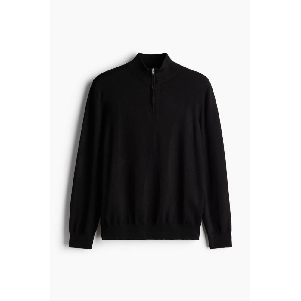 H M sliM Fit Zip Top Fine Knit Sweater Black