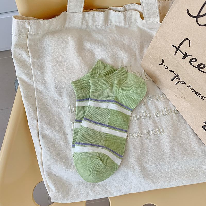 

Женские летние милые носки с рисунком растений, цветов, полосок, букв, цветов, светло-зеленые с завязками 1 pair зелёный