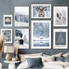 Inverno Neve Foresta Treno Cervo Scoiattolo Pigna Wall Art Canvas Painting Poster e stampe Immagini a parete per soggiorno Decor