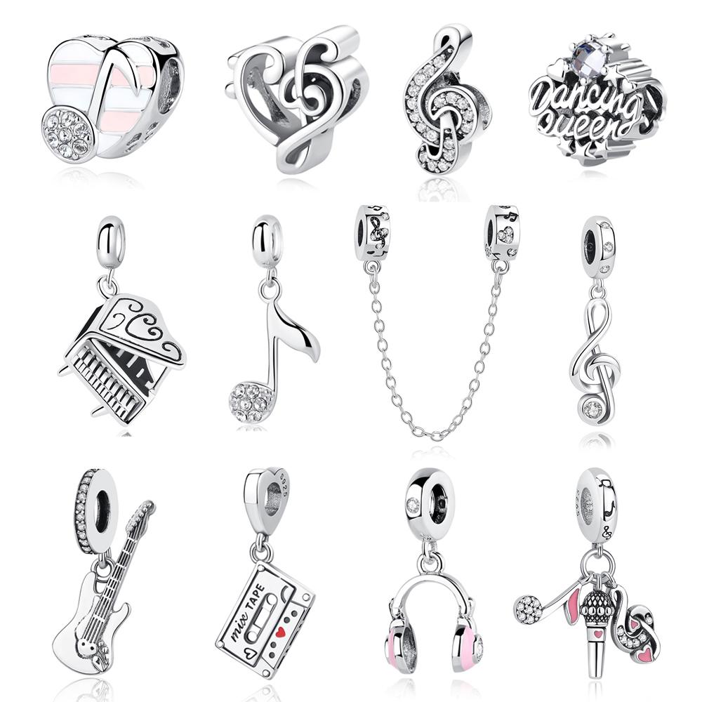 Copper Charms Love Music Notes Piano Crystals Pendant Beads Fit Pan Brand Bracelets Necklaces Diy Jewelry For Women