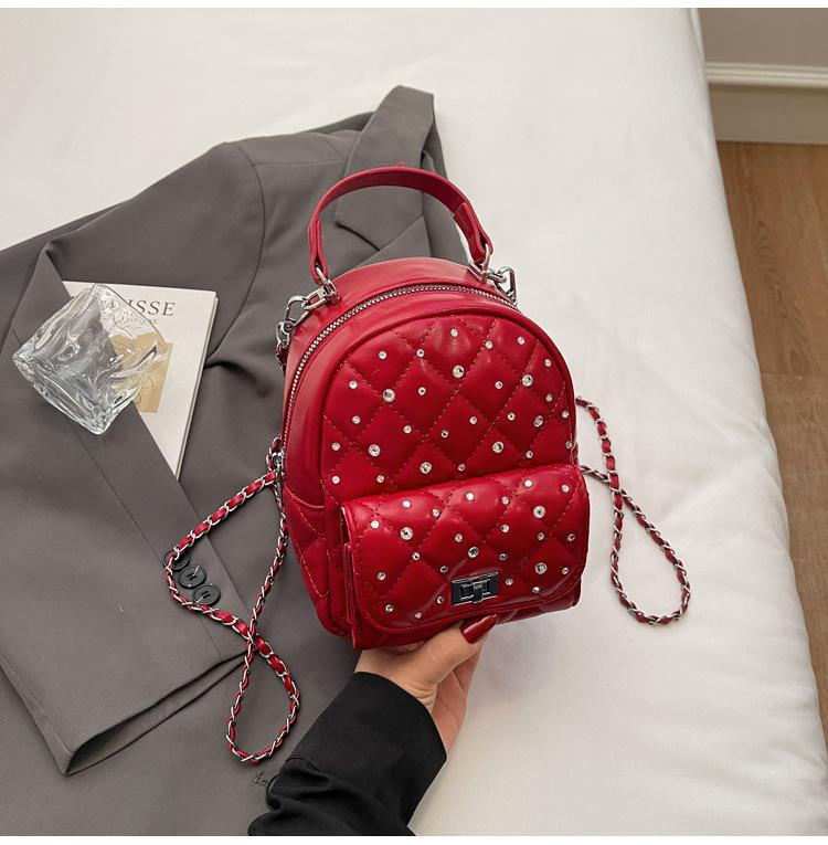 Korean Version of the New Bag Women's 2025 Spring and Summer Fashion High Sense Diamond Chain Backpack Women's Mini Backpack