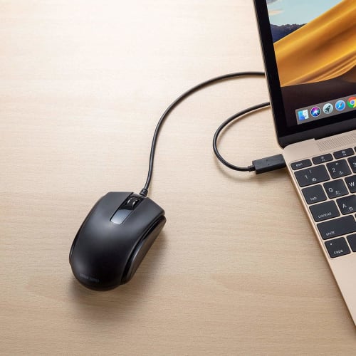 Sanwa Supply USB Type-C Wired Mouse Blue LED Compatible with Windows and Mac Black MA-BLC158BK