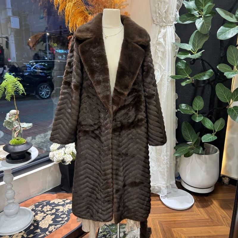 Imitation mink fur integrated environmentally friendly mink jacket women's winter herringbone coat long