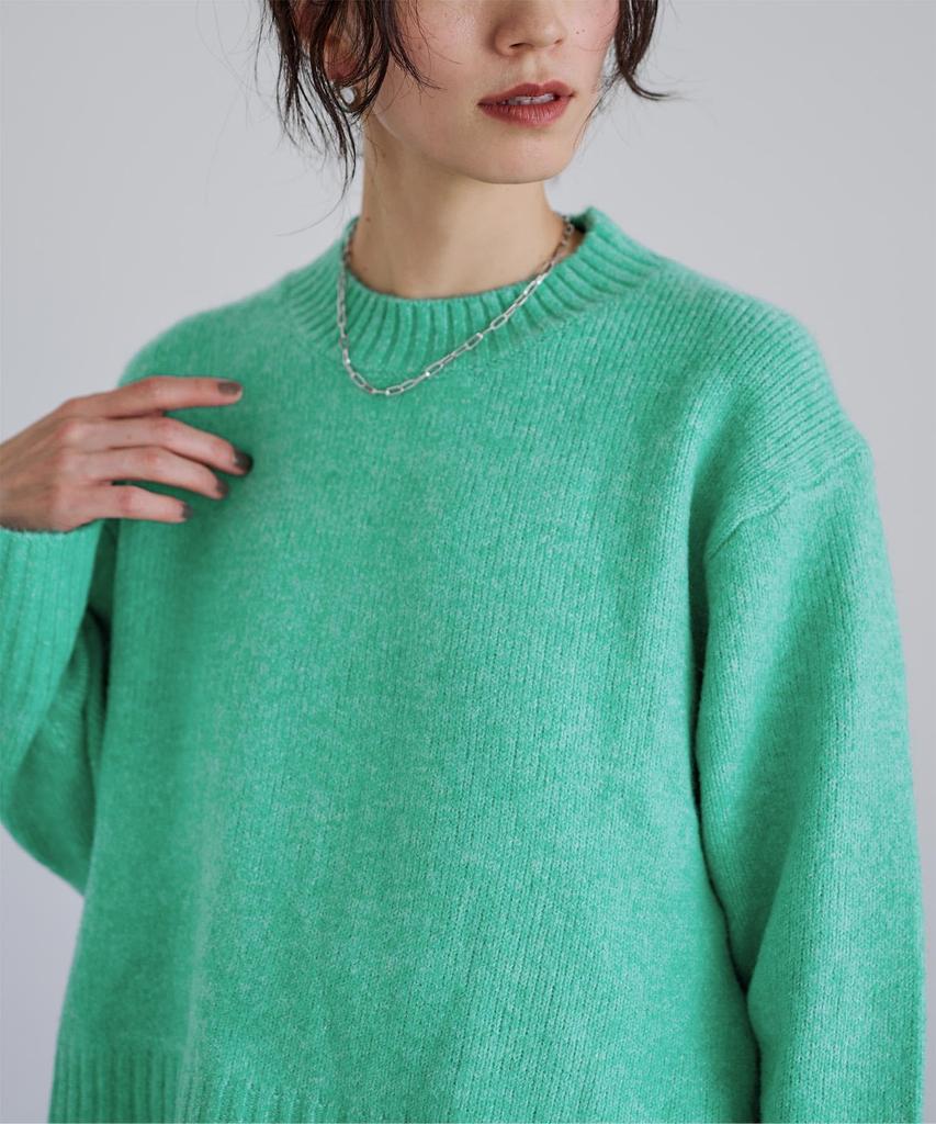 Yours BEXU1673 Cropped Crew Neck Oversized Size Green Women's Knit, M,