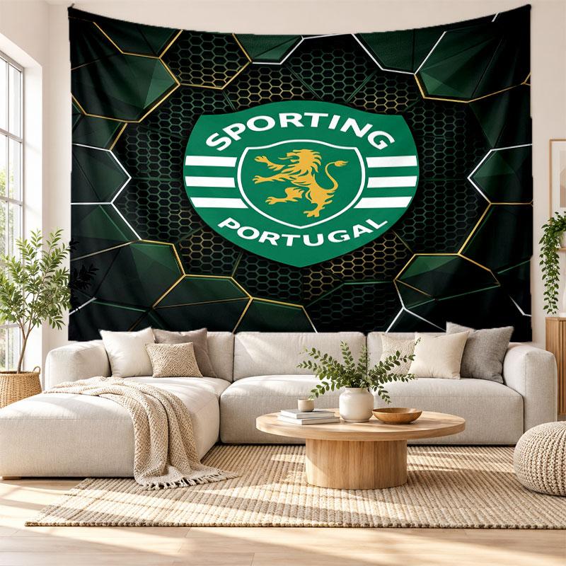 Arazzo da Parete FC Sporting CP, Appeso a Parete in Tessuto Morbido, Sfondo Decorativo per Camera da Letto Arte Murale per la Casa