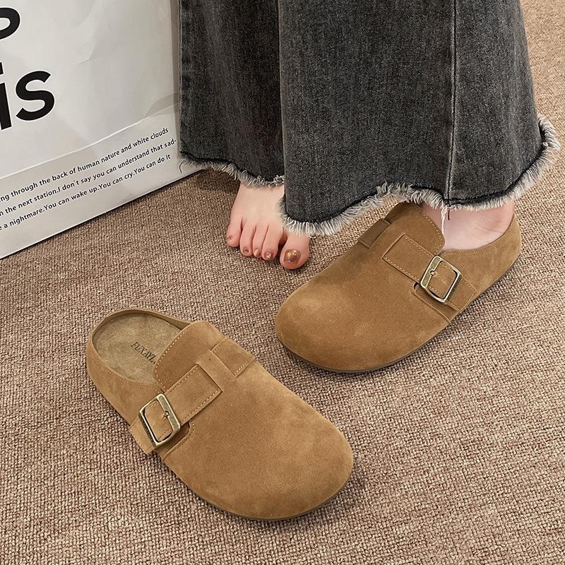 inner heightening thick-soled bag head half slippers women's outer wear spring and autumn new one-pedal Boken slippers
