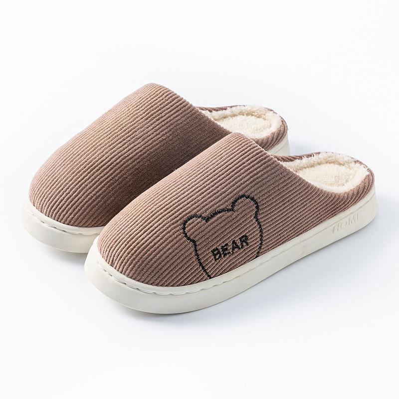 Cotton Slippers Women's Autumn and Winter Indoor Home Non-slip Thick Bottom Couple Style Velvet Warm Color Striped Cotton Drag Men