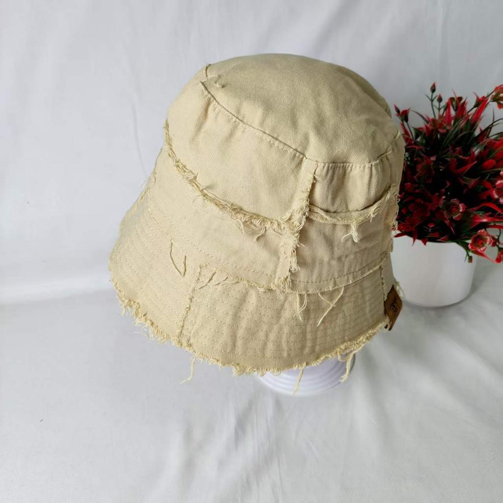 Distressed Washed Vintage Punk Double-sided Bucket Hat Man Woman Summer Ripped Rough Selvedge Y2K Sun Hat