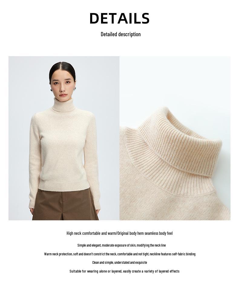 Women's High-Neck Cashmere Knit Sweater - Soft, Warm, Loose Fit for Autumn/Winter