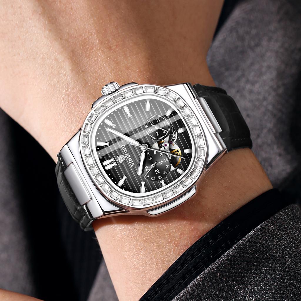 BINBOND Original Automatic Men's Watch Precise Mechanical Watches For Men Luxury Luminous Waterproof Sturdy Skeleton Casual Relo